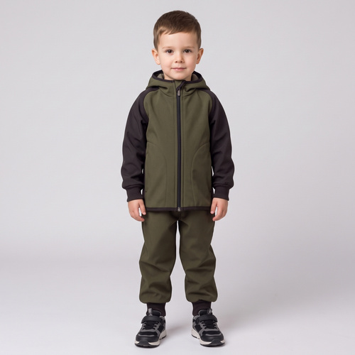 229021 Nicol Kinder Softshell-Jacke mit Fleece, Kapuze, Reflektoren - Khaki