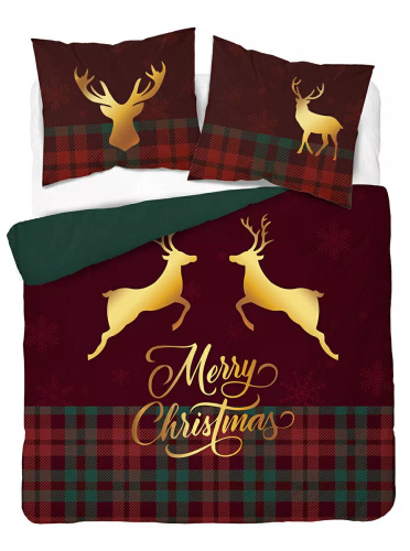 5827 A Baumwoll-Weihnachtsbettwäsche Christmas Dreams Detexpol mit Karomuster und Rentier Merry Christmas – Weihnachtsset aus 100 % Baumwolle