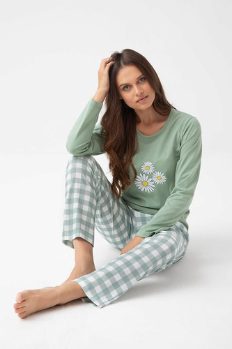 320 Damenpyjama Luna grün – Baumwolle, lange Ärmel, bequem und stilvoll