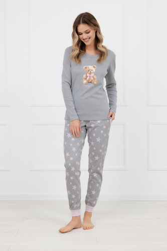 Baumwoll-Damenpyjama Sara Italian Fashion – Set mit Langarmshirt und langer Hose, zart und bequem