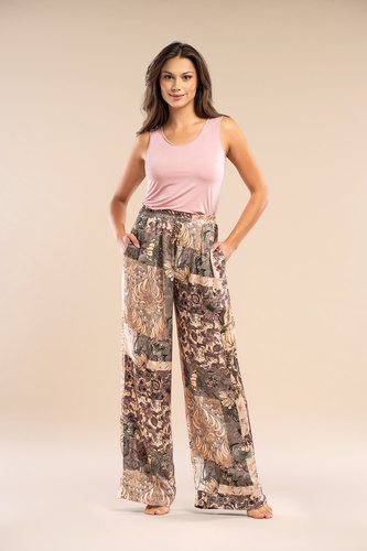 Spodnie piżamowe Forever Belle Reverie khaki– satynowa wiskoza, eleganckie i wygodne