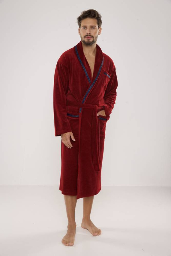 666 Ronaldo Herren Bademantel De Lafense - kastanienbraun