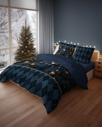 5823 A Weihnachts-Baumwollbettwäsche Christmas Dreams Detexpol marineblau mit Nussknacker – Weihnachtsset aus 100 % Baumwolle