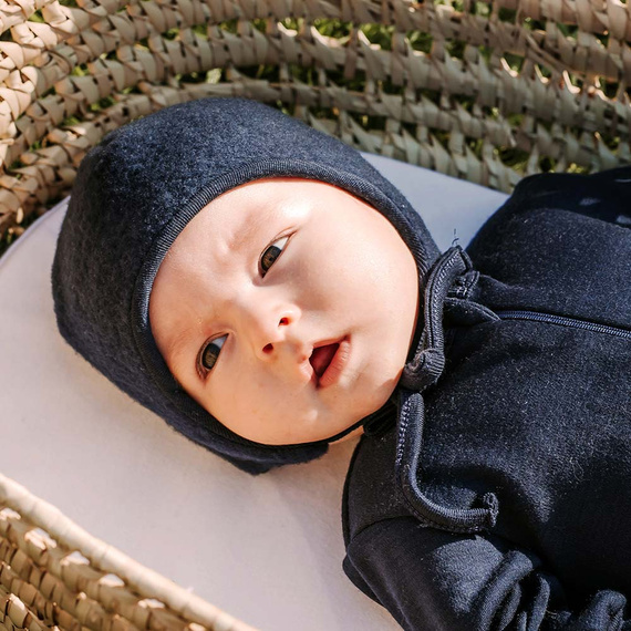 Merino Eevi Baby-Mütze zum Binden, Marineblau – 100 % Merinowolle, Thermoregulierung