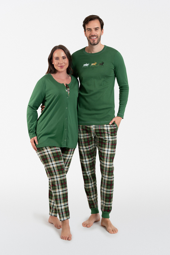 Asama Ungeknöpfter Damenpyjama langarm, lange Hose Italian Fashion grün/print 