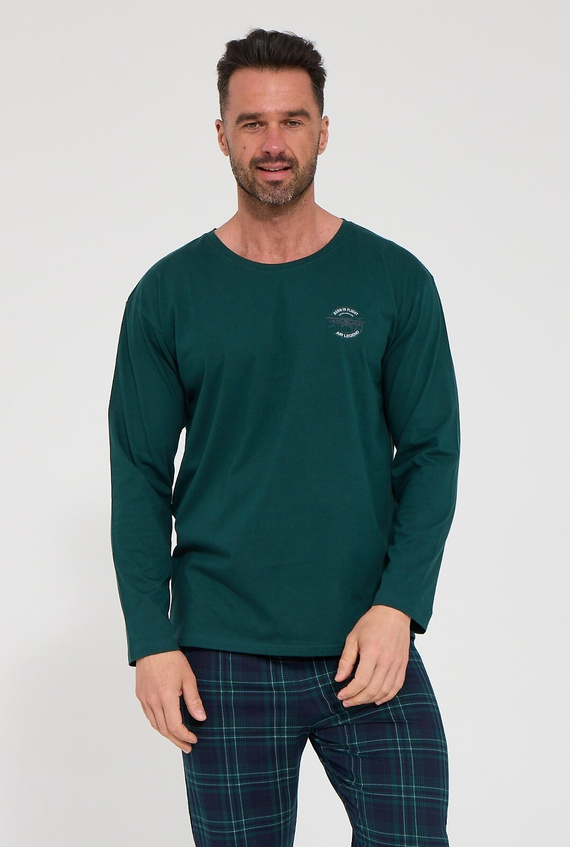 Cornette Flight 124/336 Herren-Pyjama Grün Lang 100% Baumwolle Kariert