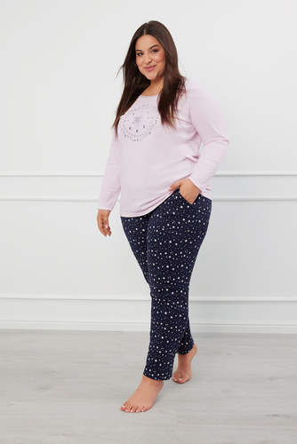 Arugia Damen Schlafanzug langarm, lange Hose Italian Fashion - rosa/print 