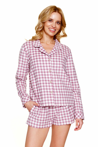 Doctor Nap 7301 – Karierter Damenpyjama aus Baumwolle mit Hemdoberteil – lila