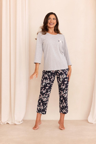 Regina 744 3/4 Damen Pyjama 100% Baumwolle 7/8 Hose