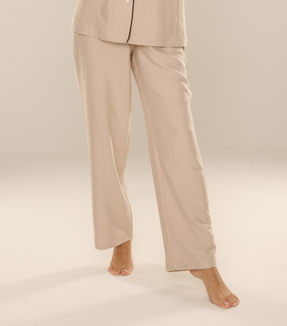 Maeve 875 De Lafense Damen Pyjamahose - lang, einfarbig, mit Taschen - sand