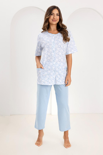 Damenpyjama 738 Regina – aus Baumwolle, mit Knopfleiste und Taschen, Hose 7/8 | Komfort & klassischer Stil