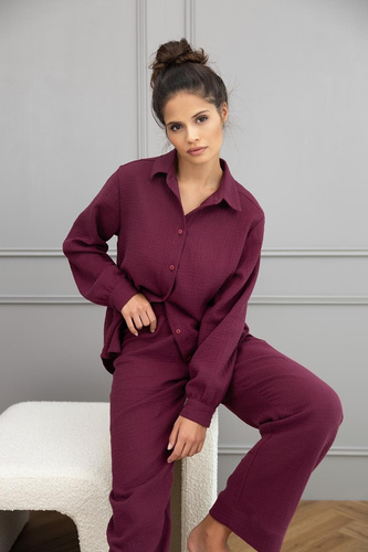 Colette Sensis Damenpyjama – Musselin-Baumwolle, lange Ärmel, mit Knöpfen zu schließen