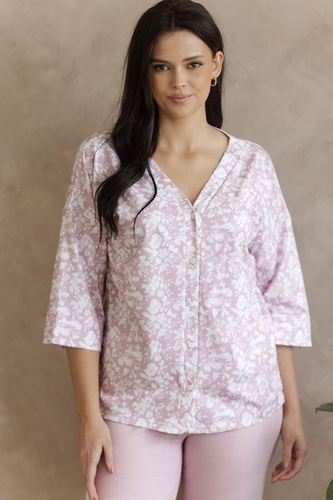 Damenpijama Lucinda 3574/3575 Taro – Baumwoll-Pyjama mit Blumenmuster, 3/4 Ärmel