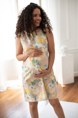 Mama MiA! Milk & Love Umstands- und Stillkleid aus Baumwolle, beige mit Blumenmuster