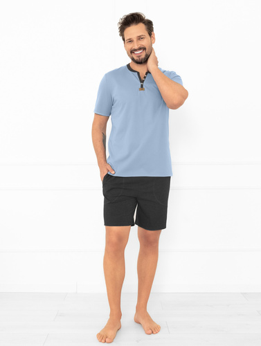 Julius Italian Fashion Herren Schlafanzug Stahl - kurz, Baumwolle, elegant