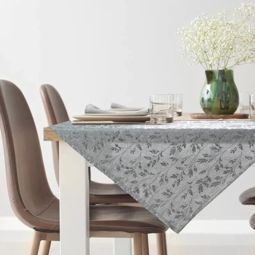 Simona-Tischdecke mit glänzendem Eurocurtain-Aufdruck, silberfarben