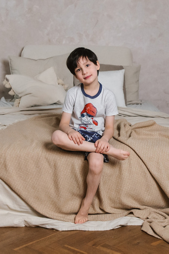 Kastos Jungen Schlafanzug mit kurzen Ärmeln, Hose Italian Fashion - hell melange