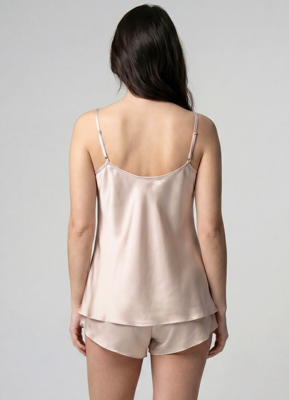 Unikat Beja Damen-Pyjama-Set beige Satin leicht elegant komfortabel