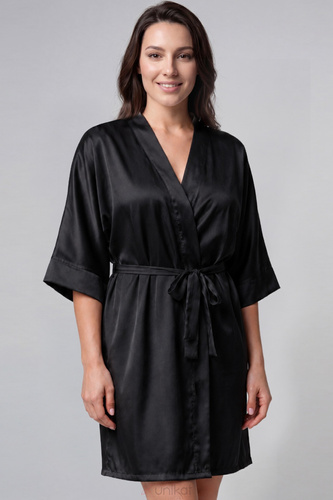 Satinkleid Beja Unikat Schwarz Elegant Mit Gürtel Zum Binden