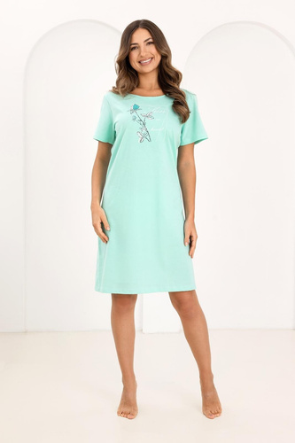 Damen Nachthemd Regina 172 aus 100% Baumwolle – Kurzarm, Rundhalsausschnitt, Print, Knielang, Atmungsaktiv & Bequem