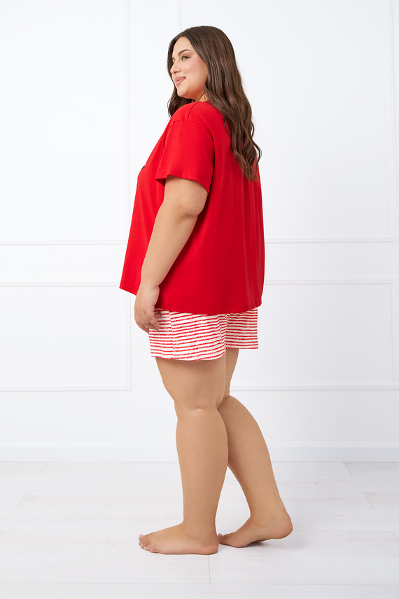 Flota Damen Schlafanzug mit kurzen Ärmeln, Shorts Italian Fashion - roter Druck