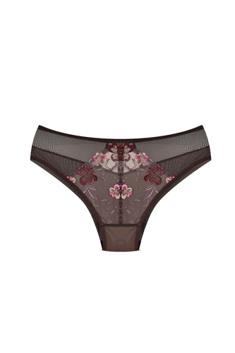 Feminine Brazilian-Slip Mediolano 19255 in Braun mit Blumiger Spitzenstickerei