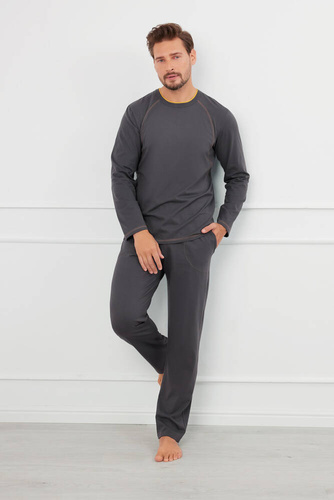 Salomon Herren Schlafanzug langarm, lange Hose Italian Fashion - graphit/honig