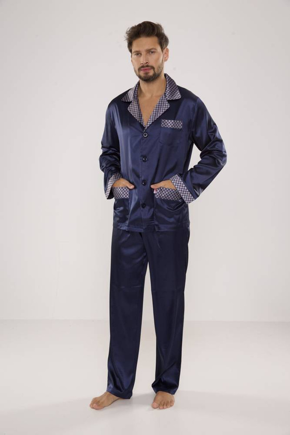 939 Herren Schlafanzug aus Satin - marineblau 