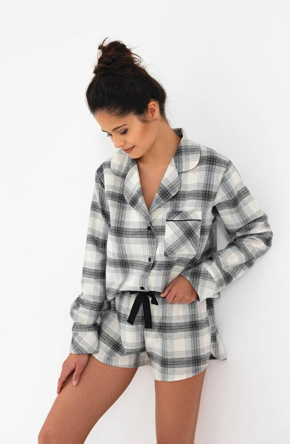 Veronica Damen-Pyjama Flannel Sensis - grau-creme
