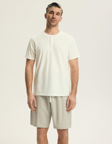 Henderson 43454 Nigri Herrenpyjama creme – 100% Baumwolle, Sommer