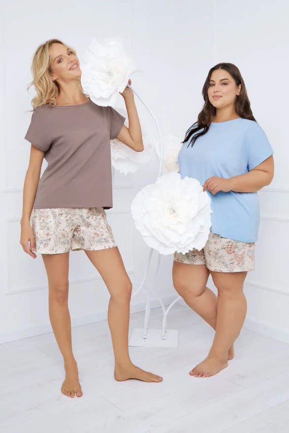 Solita Damen Kurzarm-Pyjama, kurze Hose Italian Fashion - cappuccino