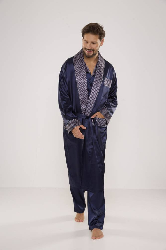 939 Herren Schlafanzug aus Satin - marineblau 