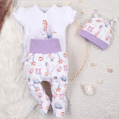 ABN-5474 Underwater World Nini Umschlag-Body weiß – Bio-Baumwolle, kurze Ärmel