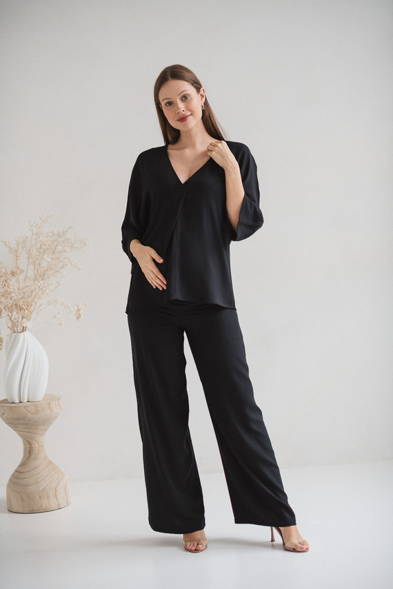 Mamafullness Umstands-Stillbluse Milk&Love, schwarz – Viskose, 3/4-Ärmel, Übergröße