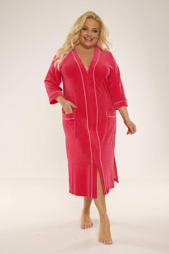 974 / 352 Velour Forex Damen Morgenmantel - Himbeere