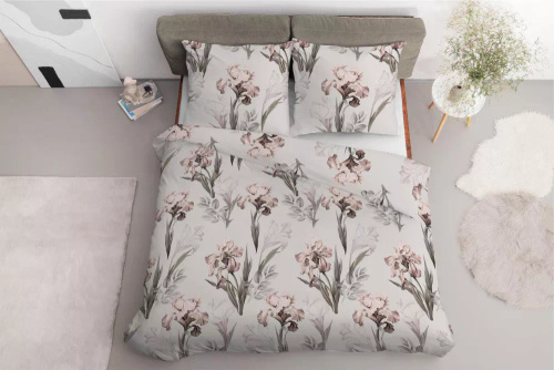 5089 B Home Satin Satin-Bettwäsche Blumen Detexpol grau