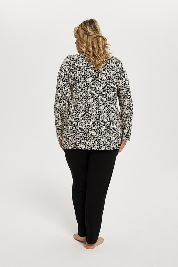 Abisynia Damen Schlafanzug langarm, lange Hose Italian Fashion - print/schwarz