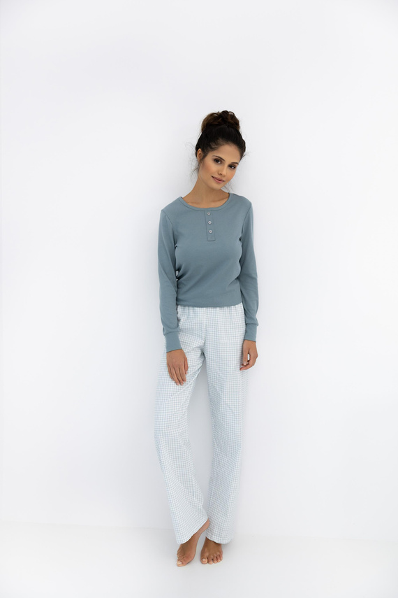 Janelle Sensis – Damen-Pyjama mit langen Ärmeln und karierter Hose