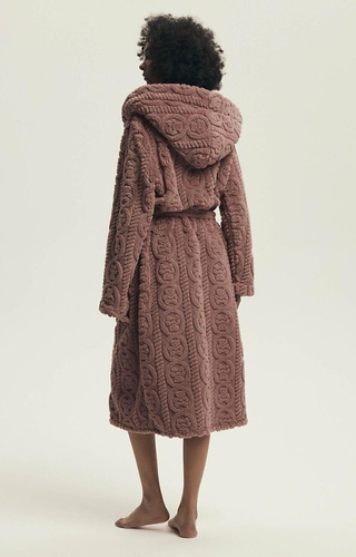 43592 Darlena Henderson Dusty Rose – Damenbademantel mit Kapuze, lang, weich, gemustert