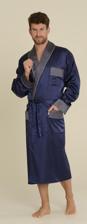940 Forex Herren-Bademantel aus Satin - navy blau