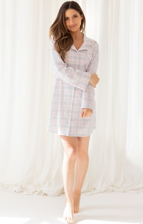 168 Regina Damenhemd, grau – 100 % Baumwolle, lange Ärmel, kariert