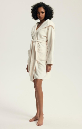 43599 Darlan Damen-Bademantel mit Kapuze Henderson creme – weich, leicht, oberhalb des Knies