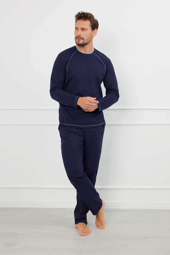 Salomon Herren Schlafanzug mit langen Ärmeln, lange Hose Italian Fashion - navy blau/blau