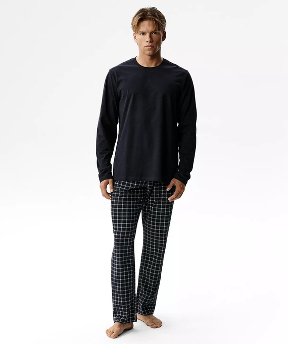 Atlantic NMP-404 Herren-Pyjama 100% Baumwolle Lange Hose kariert Navy
