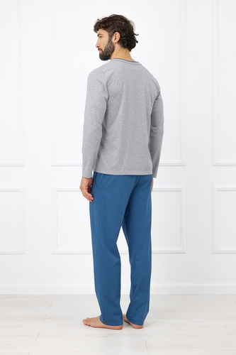 Gordo Herren Schlafanzug - klassische Baumwolle, Poloshirt und Hose mit Taschen Italian Fashion - melange