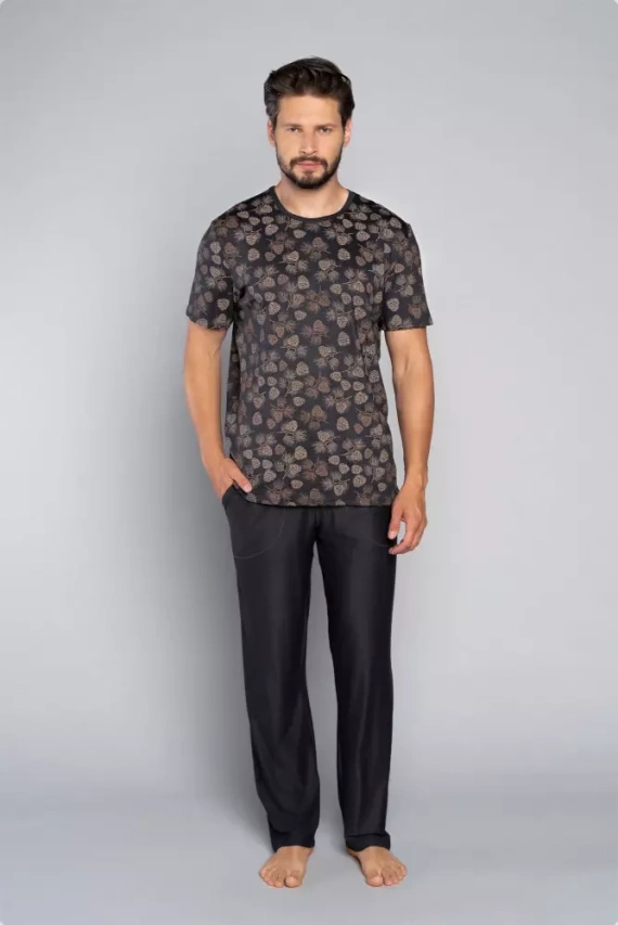 Pinus Schlafanzug Herren kurzarm, lange Hose Italian Fashion- print/graphite