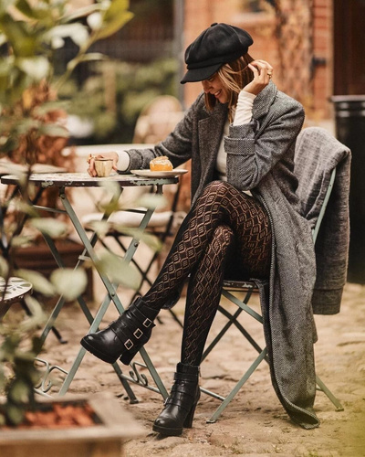 Gabriella Cashmir Baumwollstrumpfhose wz.103 150 den nero – warm, mit Lochmuster