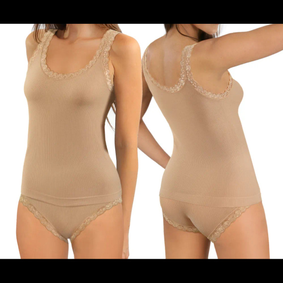 Damen Top Sesto Senso 6109 Spitze nahtlos elastisch bequem beige