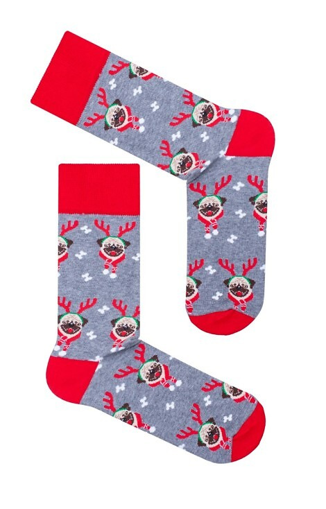 1290-036 Pugs Herrensocken Milena grau - Weihnachten, bunt, Baumwolle