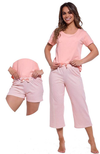 466/322 Dreiteiliger Cornette-Pyjama für Damen von Cleo, rosa